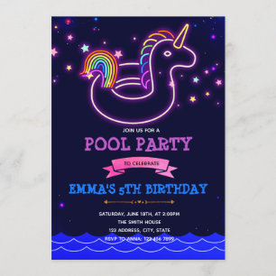 Invitation Fête à thème du pool de licorne de lumière Invitat