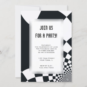 Invitation Fête à toutes fins chèques en noir et blanc
