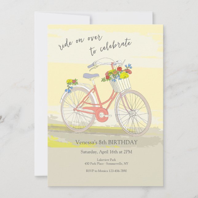 Invitation Fête à vélo pour filles (Devant)