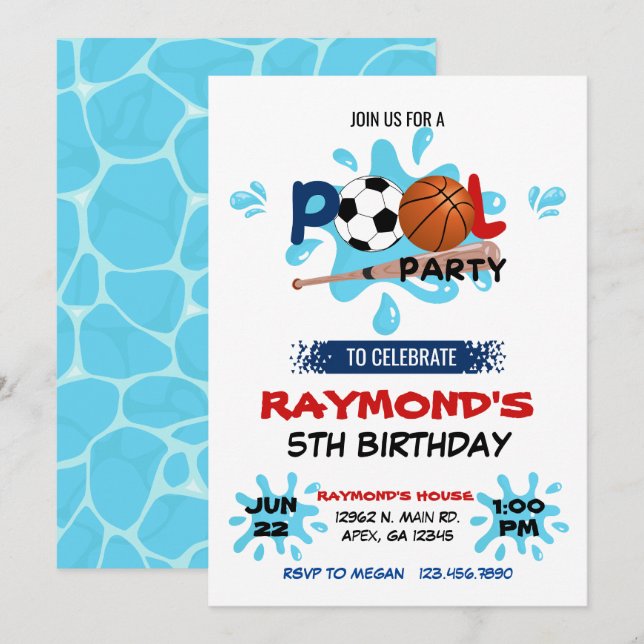 Invitation Fête All Star Sport Pool Anniversaire (Devant / Derrière)