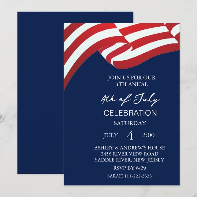 Invitation Fête américaine moderne 4 juillet Fête Invitati (Devant / Derrière)