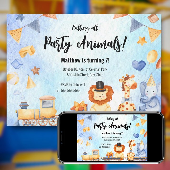 Invitation Fête Animaux en train Kid Jungle Fête d'anniversai (Créateur téléchargé)