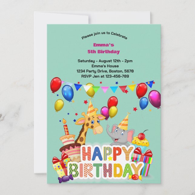 Invitation Fête Animaux Fête Fête Anniversaire de enfant (Devant)