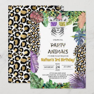 Invitation Fête Animaux Fille Safari Anniversaire Jungle Zoo