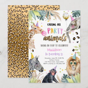 Invitation Fête Animaux Fille Safari Anniversaire Leopard Zoo