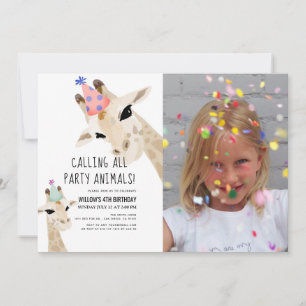 Invitation Fête Animaux Giraffe Photo Anniversaire