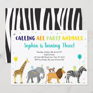 Invitation Fête Animaux Safari Jungle Anniversaire