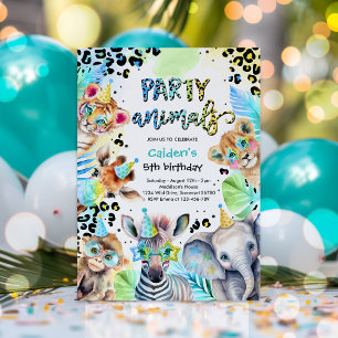 Invitation Fête Animaux Wild Safari Blue Boy Fête d'anniversa