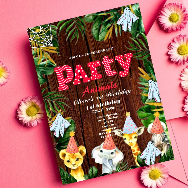 Invitation Fête Animaux Wild Safari Rose Fille Anniversaire (Créateur téléchargé)