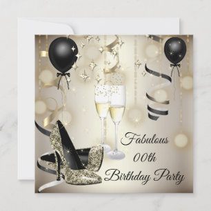 Invitation Fête Anniversaire beige or haute talons champagne