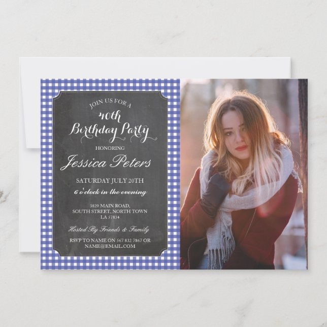 Invitation Fête Anniversaire Bleu Chalk Rustique Photo (Devant)