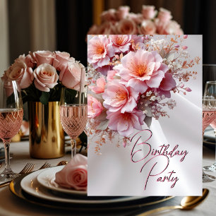 Invitation Fête Anniversaire Blush Rose Lilac Fleurs Soie Bla