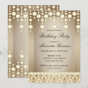 Invitation Fête Anniversaire Cristal Beige Sepia Diamond
