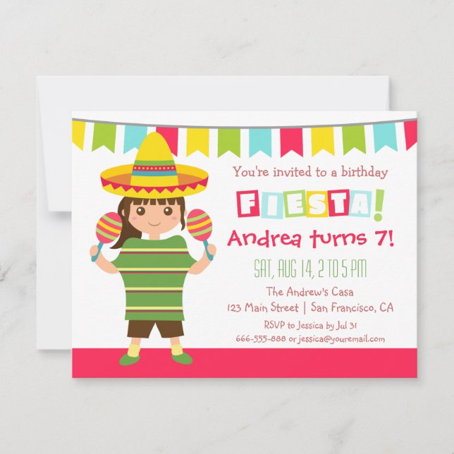 Invitation Fête Anniversaire de enfant mexicaine de Chevron (Devant)