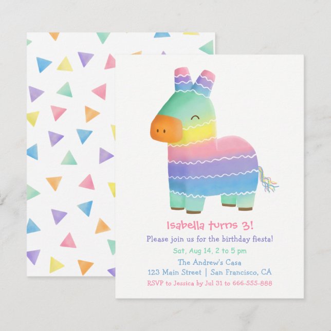 Invitation Fête Anniversaire de enfant mexicaine de la Cute P (Devant / Derrière)
