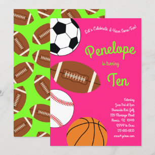 Invitation Fête Anniversaire de enfant sportive Filles roses