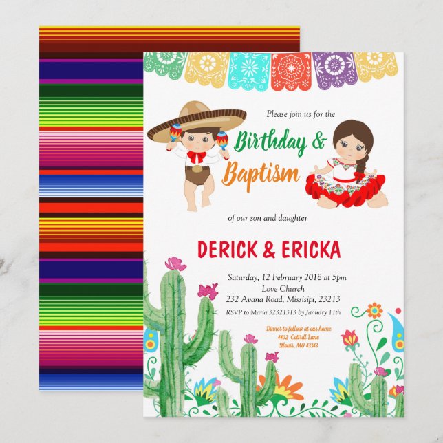 Invitation Fête Anniversaire et baptême pour garçon et fille  (Devant / Derrière)