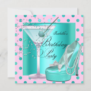Invitation Fête Anniversaire rose Turquoise bleu turquoise