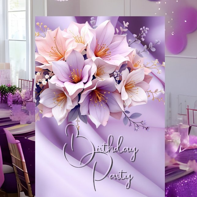 Invitation Fête Anniversaire Soie Blush Lilac Rose Fleurs (Créateur téléchargé)