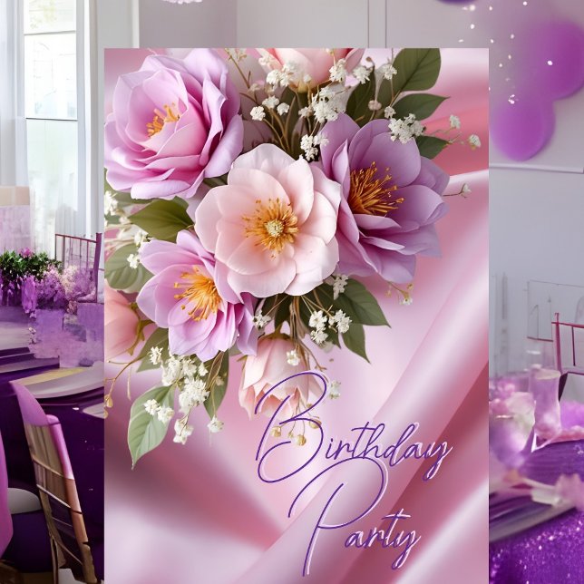 Invitation Fête Anniversaire Soie Blush Rose Lilac Fleurs (Créateur téléchargé)