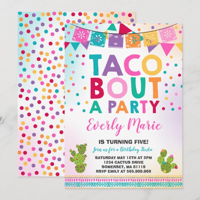 Invitation Fête Anniversaire Taco Bout Une Fête (Devant / Derrière)