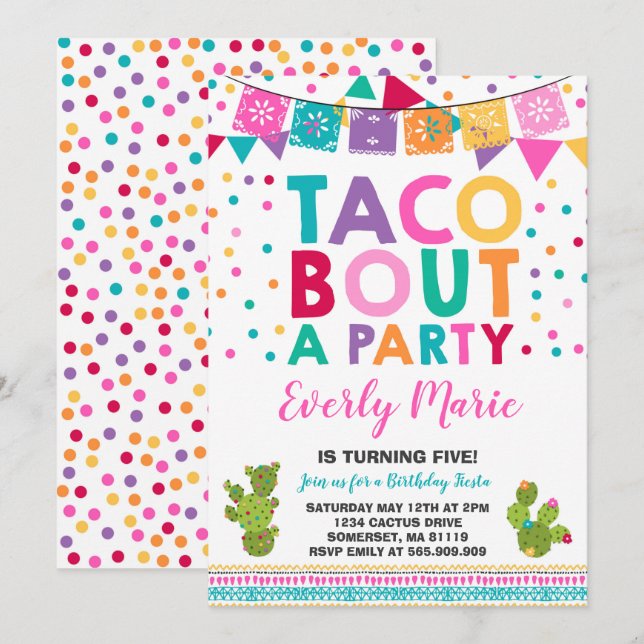 Invitation Fête Anniversaire Taco Bout Une Fête (Devant / Derrière)