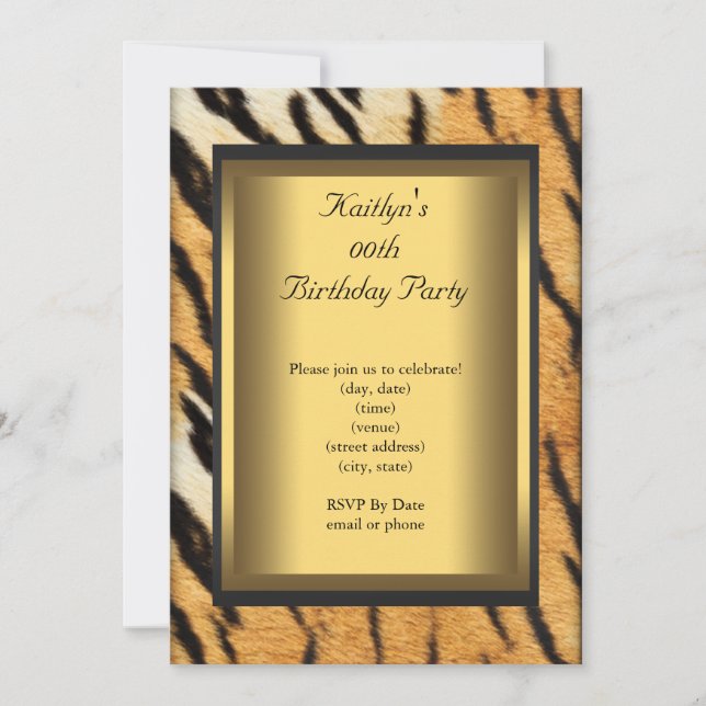 Invitation Fête Anniversaire Tiger Animal Or (Devant)