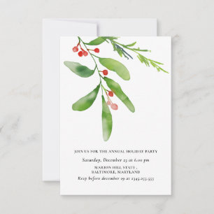 Invitation Fête annuelle de Watercolor Holly Red Berry