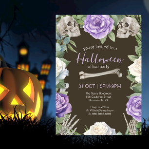 Invitation Fête annuelle d'Halloween au bureau Roses et crâne