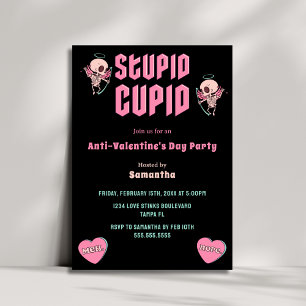 Invitation Fête anti-Saint-Valentin de Cupidon stupide noir