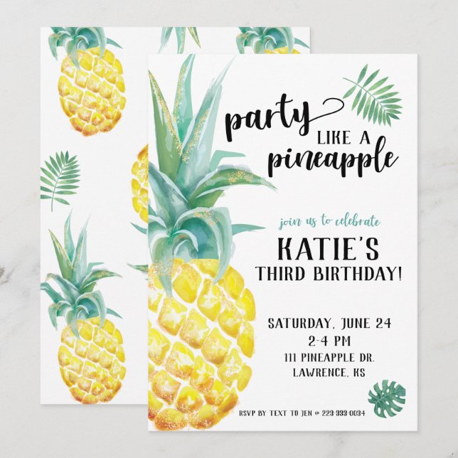 Invitation Fête Aquarelle Comme Un Anniversaire D'Anniversair (Devant / Derrière)