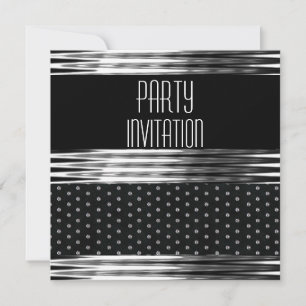 Invitation Fête Art Déco Noir Tache Argentée