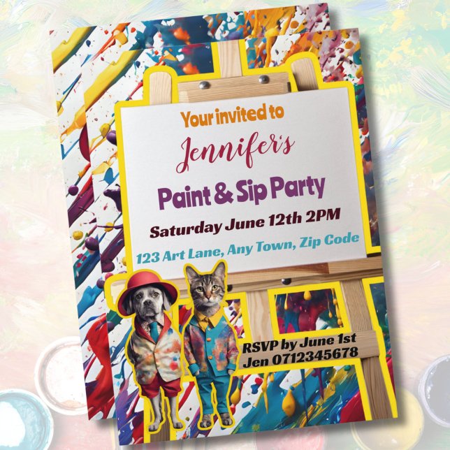 Invitation Fête Art Peinture et Sip peinture art fête (Créateur téléchargé)