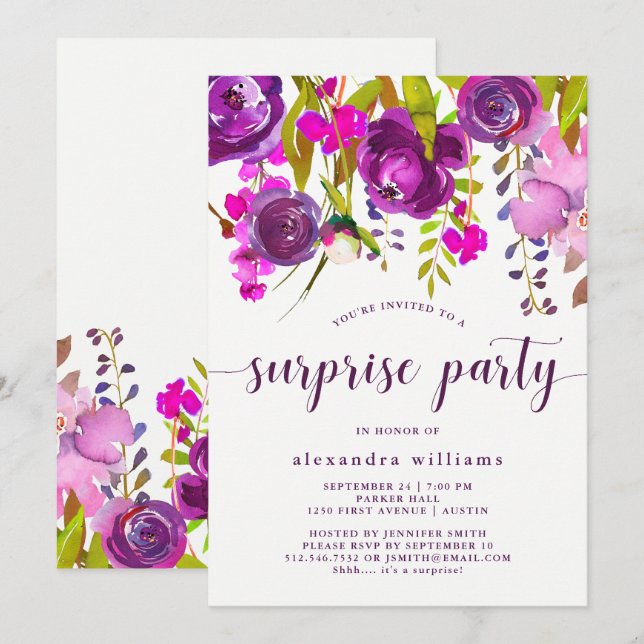 Invitation Fête assez pourpre des fleurs | (Devant / Derrière)