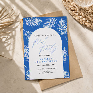 Invitation Fête au bord de la piscine aquarelle avec un palmi
