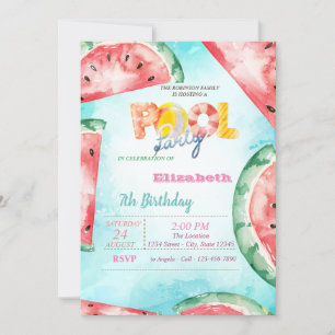 Invitation Fête au bord de la piscine aux pastèques aquarelle