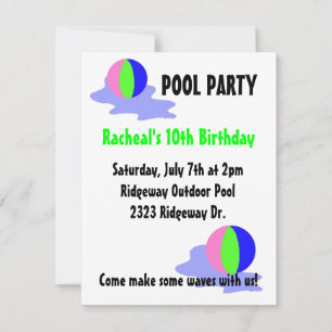 Invitation Fête au bord de la piscine avec ballons de plage l