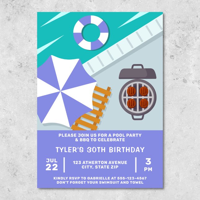 Invitation Fête au bord de la piscine BBQ Piscine Plaisir de  (BBQ Pool Party Invitation)