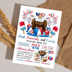 Invitation Fête au bord de la piscine du 4 juillet BBQ Invita