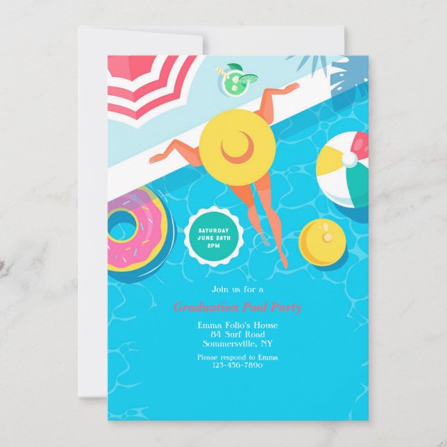 Invitation Fête au bord de la piscine en été (Devant)