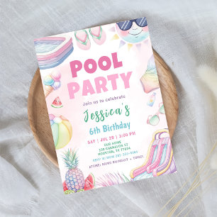 Invitation Fête au bord de la piscine - Fête d'anniversaire d