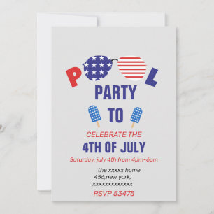 Invitation Fête au bord de la piscine le 4 juillet