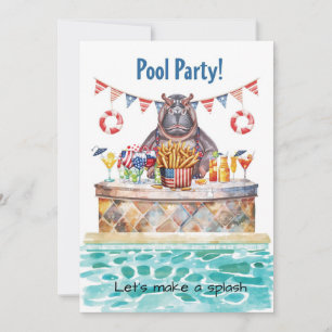 Invitation Fête au bord de la piscine le 4 juillet avec Hippo