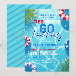 Invitation Fête au bord de la piscine le 4 juillet Femme 60e 
