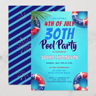 Invitation Fête au bord de la piscine pour le 4 juillet Ameri
