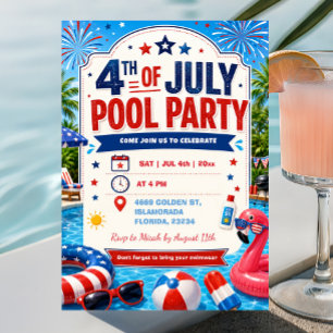 Invitation Fête au bord de la piscine pour le Jour de l'Indép