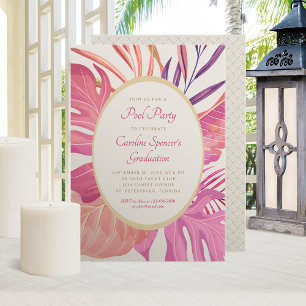 Invitation Fête au bord de la piscine rose de plage tropicale