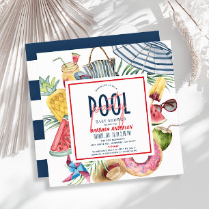 Invitation Fête au bord de la piscine tenue de plage Baby Sho