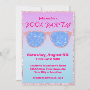 Invitation Fête au bord de la piscine tropicale avec dégradé