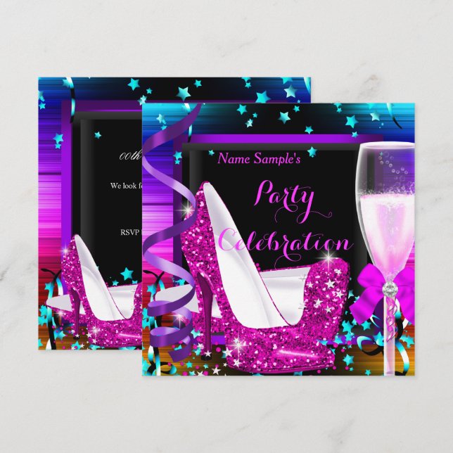 Invitation Fête au Champagne Célébration de Toutes les Occasi (Devant / Derrière)